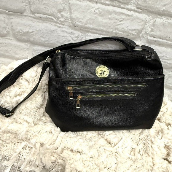 Beverly Hills Polo Club Handbags - Beverly Hills Polo Club Black Leather Crossbody Bag Purse Handbag Multi Pockets
